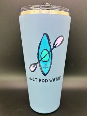 Life Is Good Light Blue Kayak Tumbler with Paddle Graphic